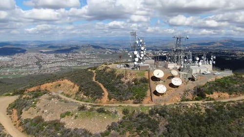 Aerial View of Telecommunication Antennas on the Top of Mountain
