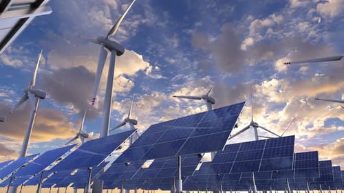 Renewable energy production with alternative energy sources on the ecology farm 4k