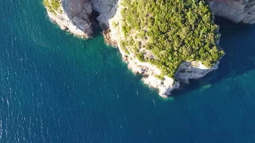 Top View of the Rocky Coastline Cliff Near Mogren Fort in Budva Surrounded By Amazing Turquoise