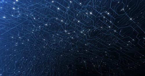 Boucle continue 4K de technologie de circuits d'impression, concept cybernétique et futuriste.