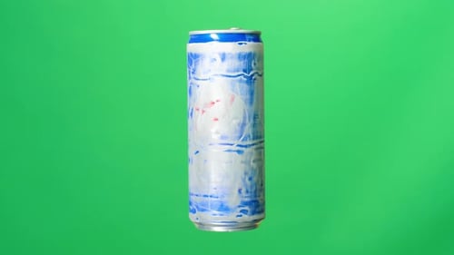 An Empty Soft Drink Can Rotating On Green Screen Background