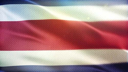 Costa Rican Flag Waving Animation with Realistic Fabric Texture