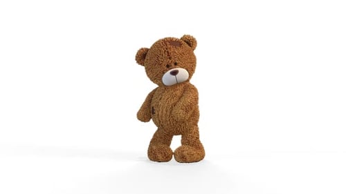 Teddybär tanzt einen einfachen Tanz auf weißem Hintergrund