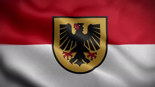 Waving Flag with Eagle Emblem on Red and White Background