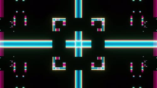 Colorful Symmetrical Glitch Art Loop Background with Digital Pixels