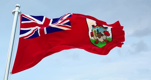 Realistic Waving Bermuda Flag Against Cloudy Sky
