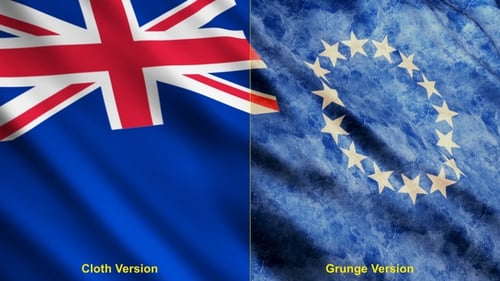 Waving Cook Islands Flag with Clean and Grungy Textures