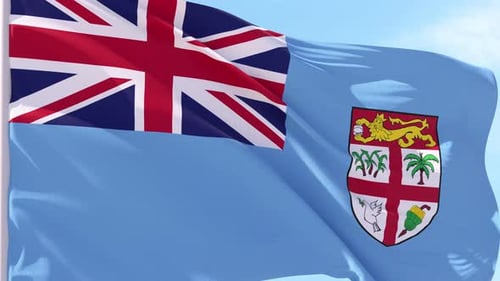 Fiji National Flag Waving in Realistic Slow Motion