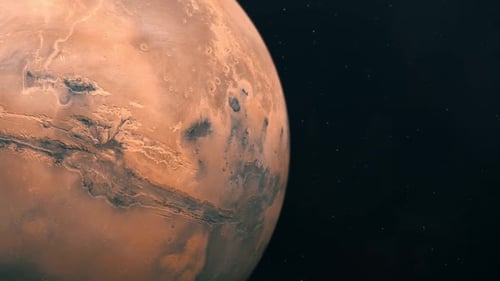 Mars Seen From Orbit Before Revealing a Satellite in Orbit