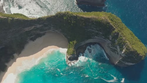 Aerial View Kelingking Beach on Nusa Penida Island, Bali, Indonesia