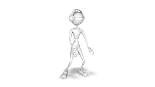 Minimalist 3D Character with Headphones Dancing on White Background
