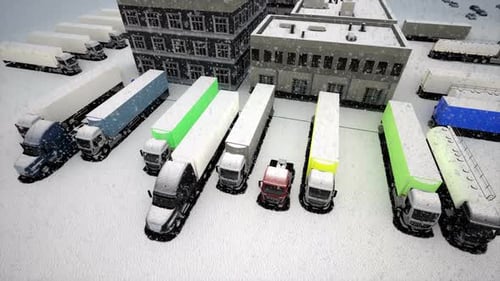 Top Aerial View of Large Logistics Park Snow Industrial Technology Concept