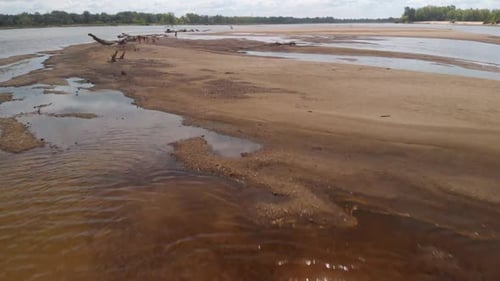 Aerial Low Pass Over The Sandy Shoals Of The Drought River in Europe