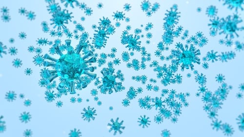 3D Medical Animation of Floating Microscopic Virus Particles