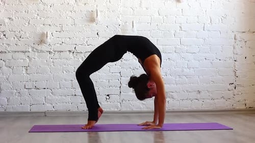 Woman Athletic Physique Leggings Tshirt is Engaged Yoga Studio with