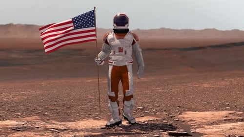 Astronaut Walking on Mars with American Flag Animation