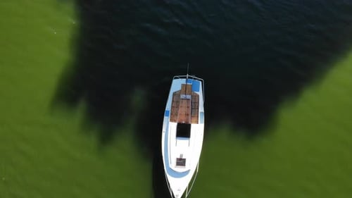 Boat Yacht on Lake. Aerial View