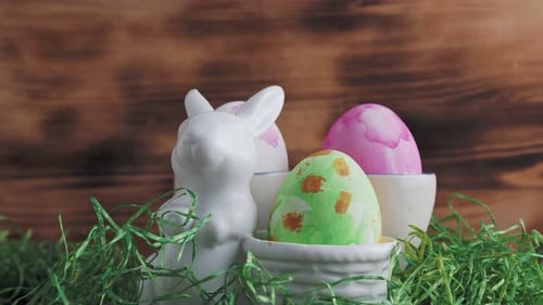Decorated Easter Eggs with Ceramic Bunny Decoration