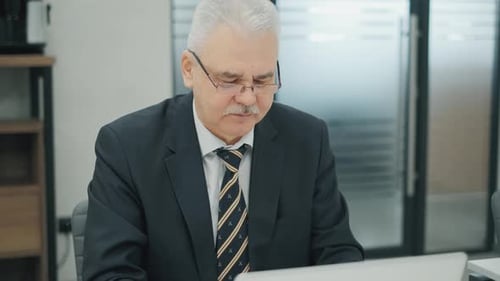 Senior Businessman Working On Laptop in Office