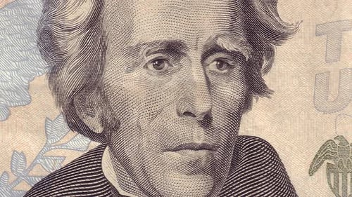 20 USD Nahaufnahme. Zwanzig Bargeld in US-Dollar Makroansicht Hintergrund