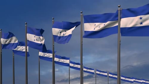 Honduras National Flags Waving Blue Sky 3D Animation