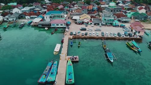 Pier with at Lampung Sea Pahawang Beach, located near the Sumatera city