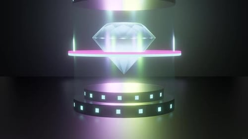 Futuristic Neon Diamond Reveal on Digital Pedestal