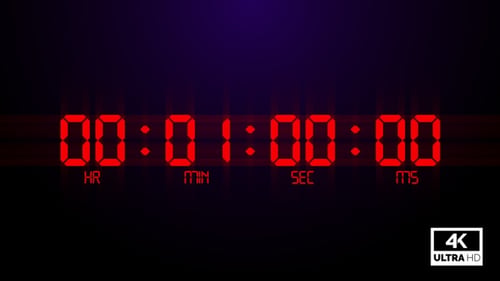Cuenta regresiva digital negativa de un minuto a cero segundos en rojo