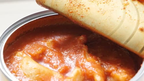 Canned Calamari in Red Sauce Close Up