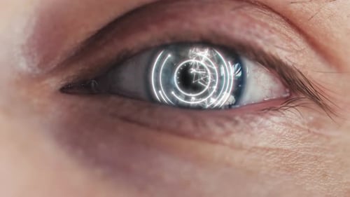 Animation 3D-Erkennung Scannen des Gesichts, des Auges von Mann oder Frau