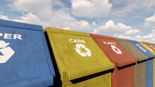 Colorful Recycling Bins for Waste Sorting Animation