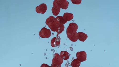 Raspberries flying in slow motion, shot with Phantom Flex 4K at 1000 frames per second