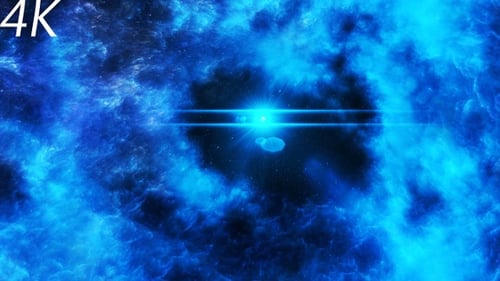 Viaje a través de la nebulosa azul abstracta en el espacio