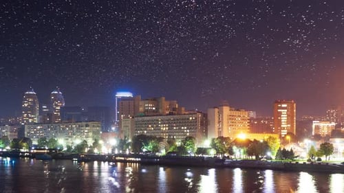 Abstract Cityscape with Modern High Rise Buildings Skyscrapers and City Lights Reflected in Mirror