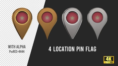 3D Metallic Morocco Flag Map Pins Pack