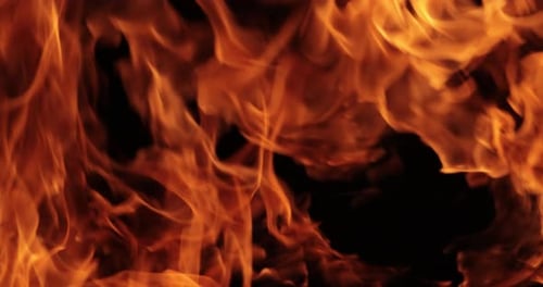 Flammen des Feuers auf schwarzem Hintergrund in Zeitlupe