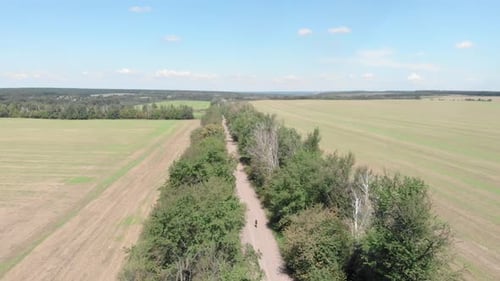Woman riding gravel bicycle aerial view