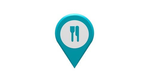 Animated 3D Location Pin with Food and Beverage Icon