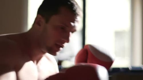 Young Boxer Training With Red Boxing Gloves