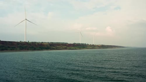 Industry Energy Windmill Electricity Power Wind Sky Water Sea Field