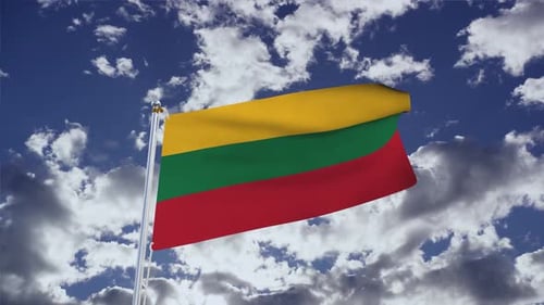 Realistic 3D Flag of Lithuania Waving in Blue Sky