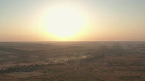 Sunrise in the in the Countryside. There Is Magical Fog All the Way To the Horizon.