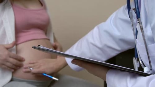 Pregnant Woman and Gynecologist Doctor at Hospital