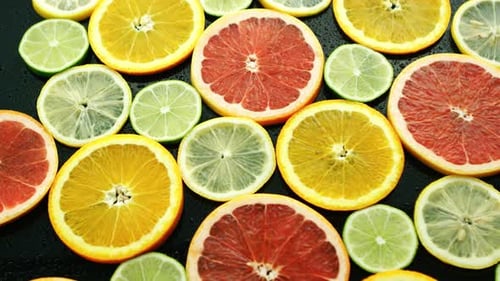 Slices of Citrus Fruits, Orange, Grapefruit, and Lime