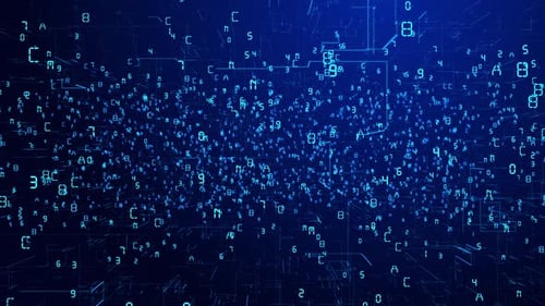 Big data digital code running through in a futuristic information technology computer.