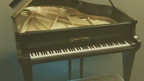 Elegant Grand Piano Playing Itself with Ambient Blue Light Animation