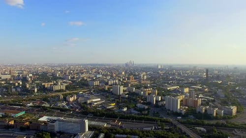 Moscow Cityscapes District at Summer Aerial View