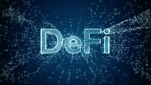 DeFi Text Reveal on Abstract Technology Network