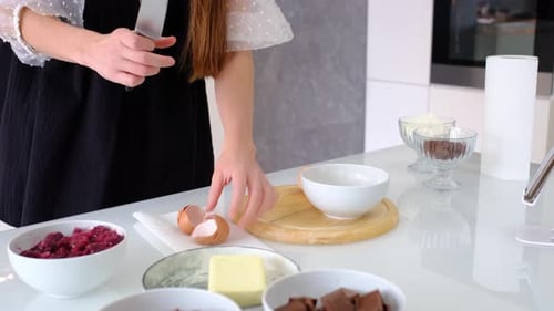 Close Shot Woman Making Cake in Kitchen