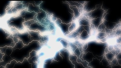 Dynamic Electrical Energy Lightning Bolts Flashing on Black Background